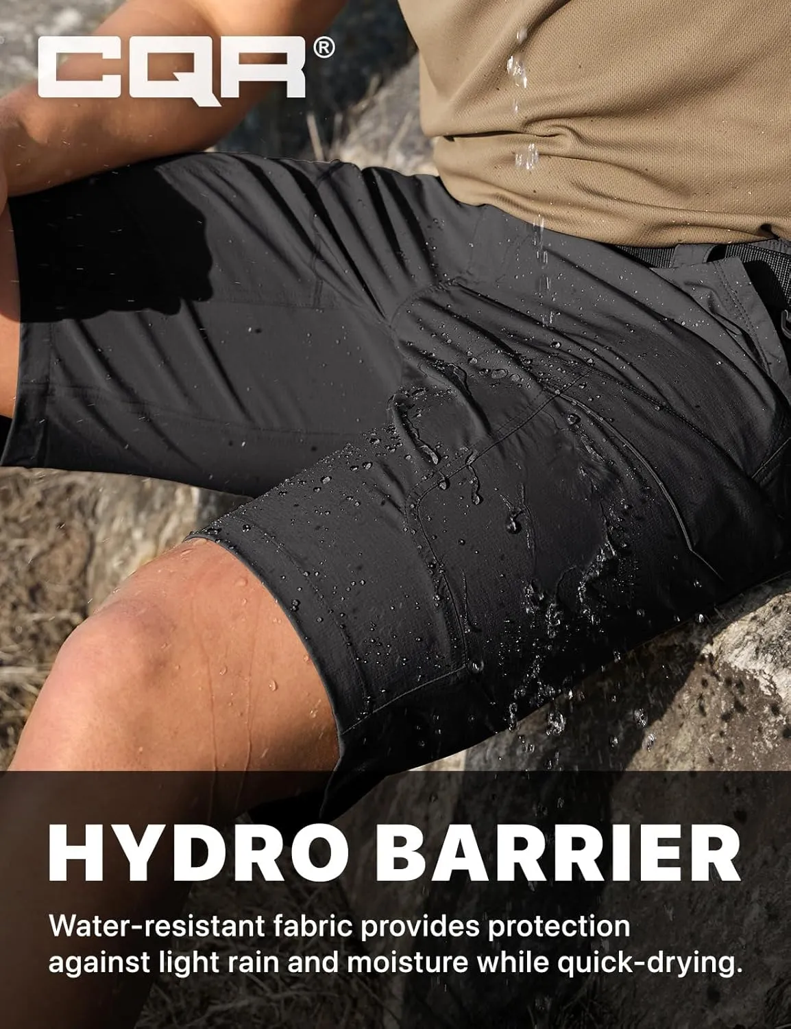CQR Men’s Quick-Dry Stretch Hiking Cargo Shorts – Lightweight Water-Resistant Tactical Casual, Golf & Outdoor with Pockets