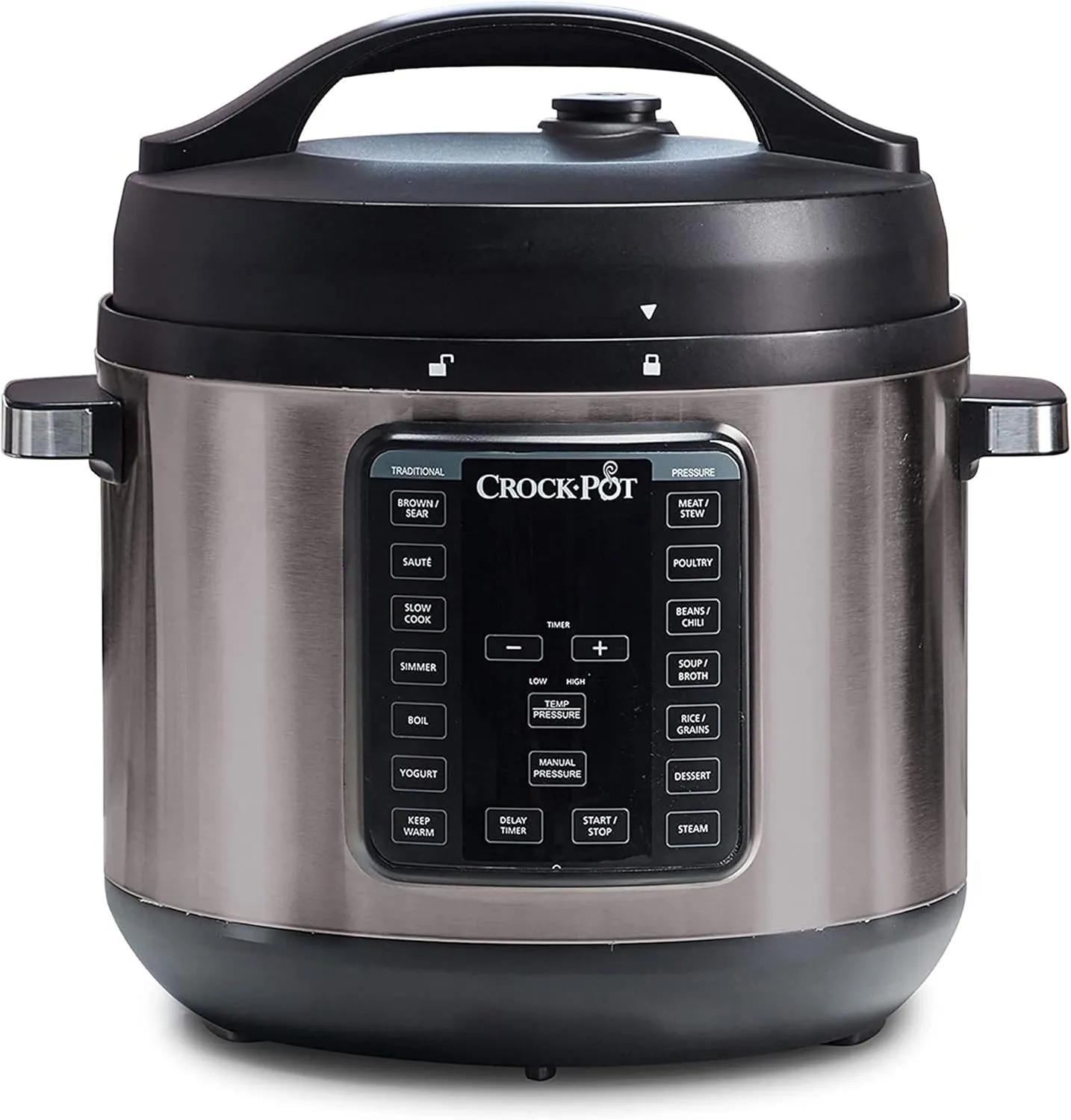 Crock-Pot 8-Quart Multi-Use XL Express Crock Programmable Slow Cooker and Pressure Cooker with Manual Pressure, Boil & Simmer, Black Stainless