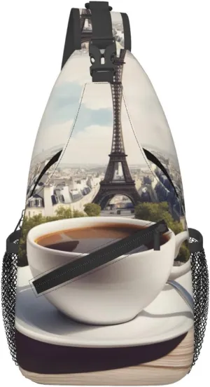 Cross Chest Bag Diagonally - Quality, Durable, and Spacious Shoulder Bag for Men and Women Parisian Coffee Eiffel Tower Pattern