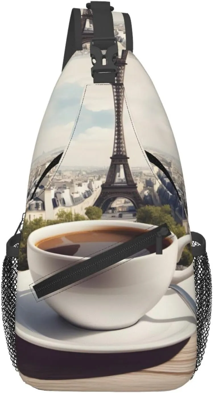 Cross Chest Bag Diagonally - Quality, Durable, and Spacious Shoulder Bag for Men and Women Parisian Coffee Eiffel Tower Pattern
