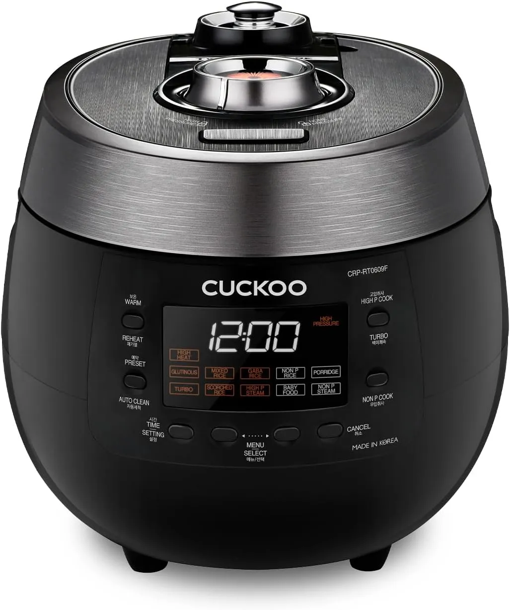 CUCKOO CRP-RT0609FB 6-Cup (Uncooked) / 12-Cup (Cooked) Twin Pressure Rice Cooker & Warmer with Nonstick Inner Pot, 14 Menu Options, Safe Steam Release, 3 Voice Guide, Auto Clean (Black)