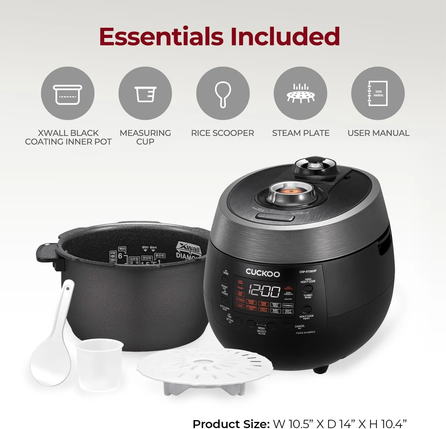 CUCKOO CRP-RT0609FB 6-Cup (Uncooked) / 12-Cup (Cooked) Twin Pressure Rice Cooker & Warmer with Nonstick Inner Pot, 14 Menu Options, Safe Steam Release, 3 Voice Guide, Auto Clean (Black)