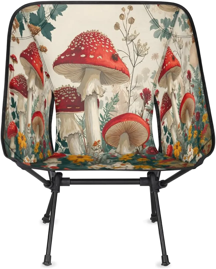 Cute Mushrooms Flower Portable Camping Chair Lightweight Folding Backpacking Chair, Compact Foldable Beach Seat with Carry Bag for Outdoor Hiking Fishing Travel