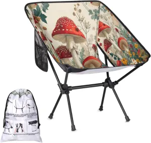 Cute Mushrooms Flower Portable Camping Chair Lightweight Folding Backpacking Chair, Compact Foldable Beach Seat with Carry Bag for Outdoor Hiking Fishing Travel