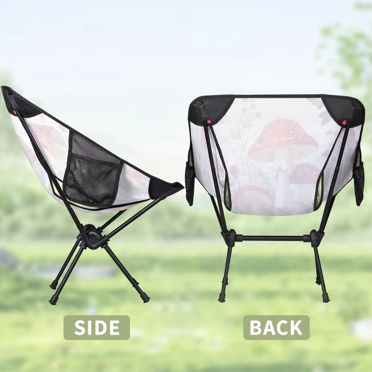 Cute Mushrooms Flower Portable Camping Chair Lightweight Folding Backpacking Chair, Compact Foldable Beach Seat with Carry Bag for Outdoor Hiking Fishing Travel