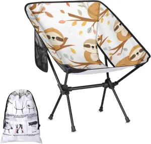 Cute Sloth Camping Chair Portable Folding Aluminum Alloy Chairs Lightweigh with Side Pocket for Beach Trip Picnic Outdoor Sports Camp Chair Back Chair for Camping Beach