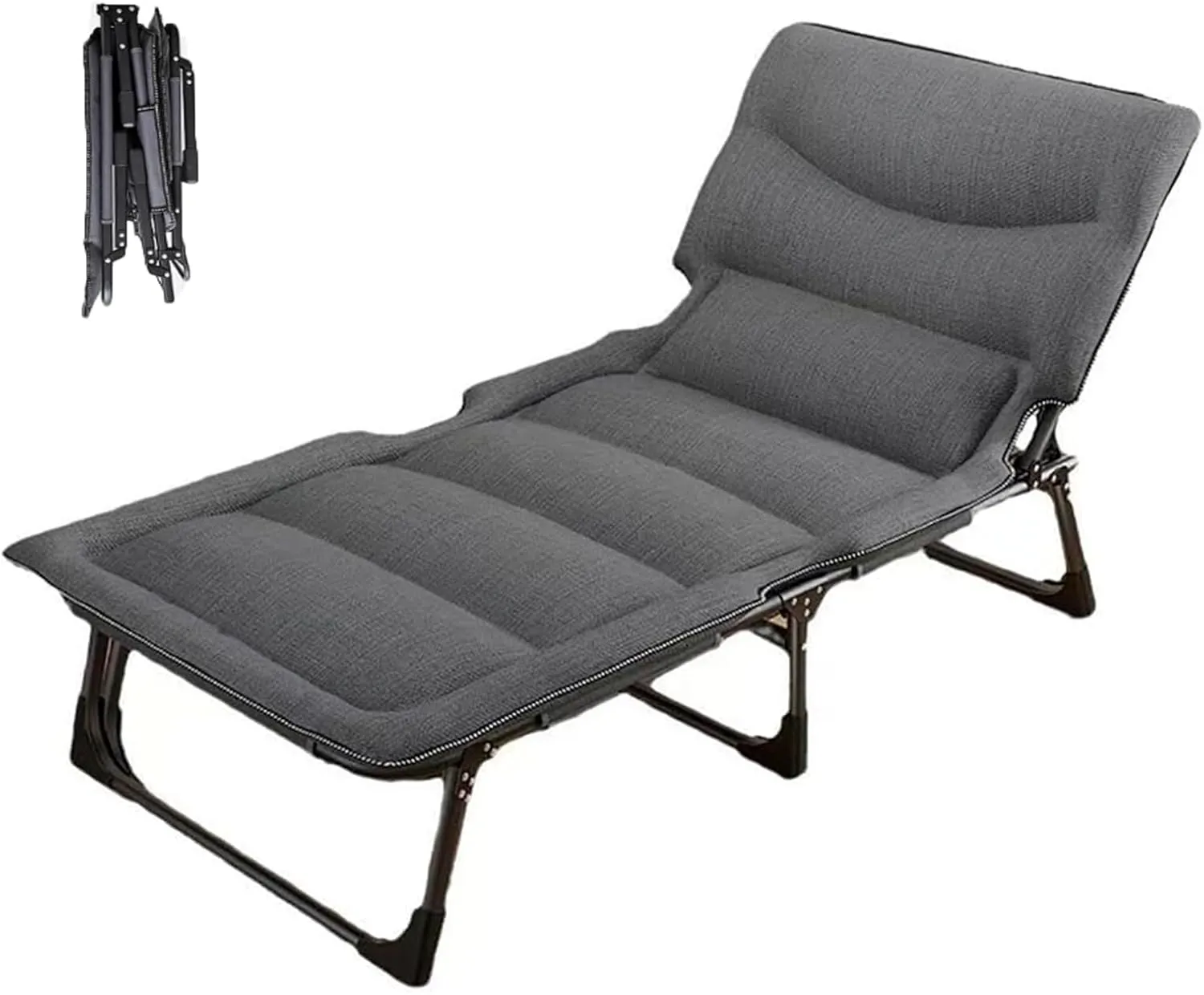 Dark gray, Extra Large Folding Camping Cot for Adults, 4-Position Adjustable Sun Lounger, Portable Installation-Free Sleeping Cot for Camping,Fishing,Picnic,Pool,Beach,Hospital,Guest Bed