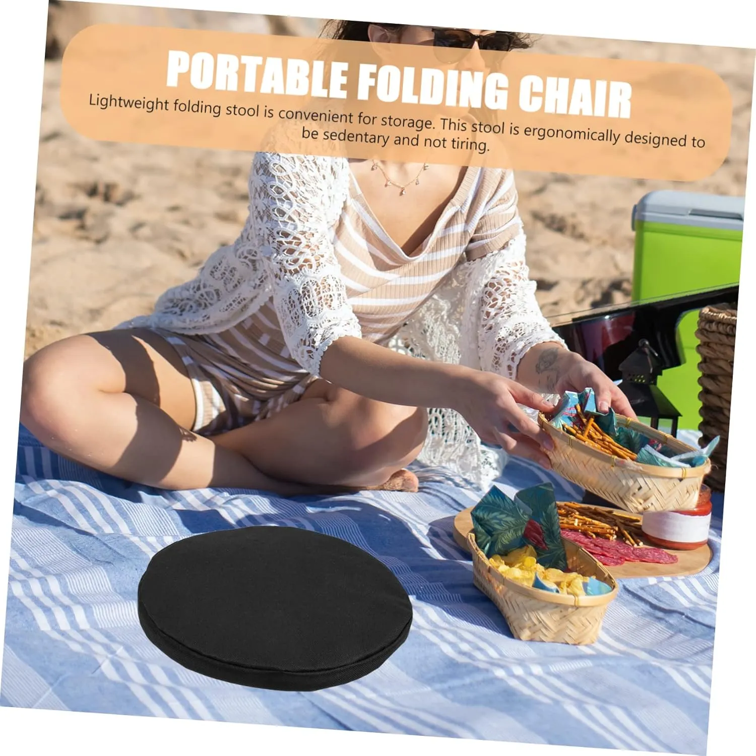 DECHOUS 2pcs Seat Cushion Outdoor Chair Cushions Round Chair Cushions Portable Folding Chair Portable Camping Stool Cushion Comfortable Camping Stool Camping Portable Chair Black Thicken
