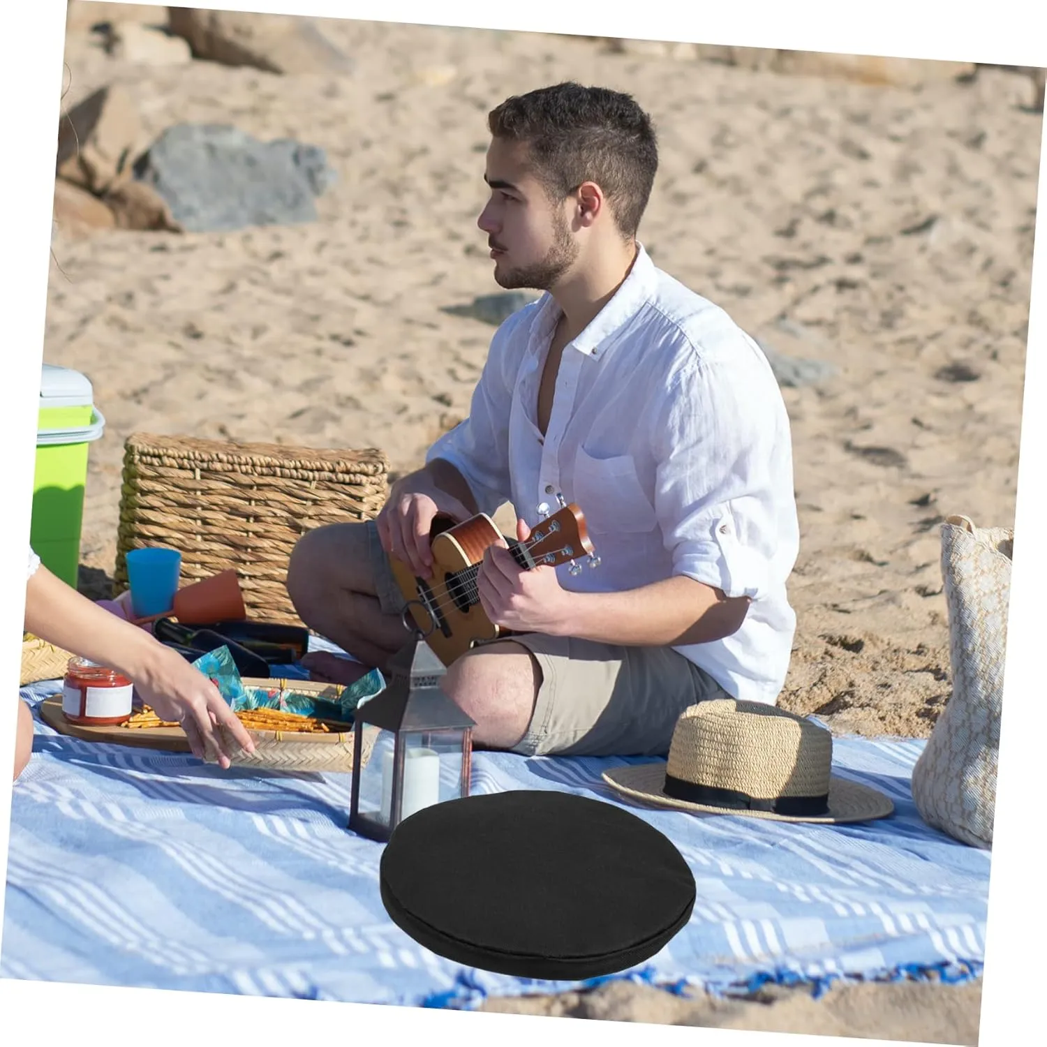 DECHOUS 2pcs Seat Cushion Outdoor Chair Cushions Round Chair Cushions Portable Folding Chair Portable Camping Stool Cushion Comfortable Camping Stool Camping Portable Chair Black Thicken