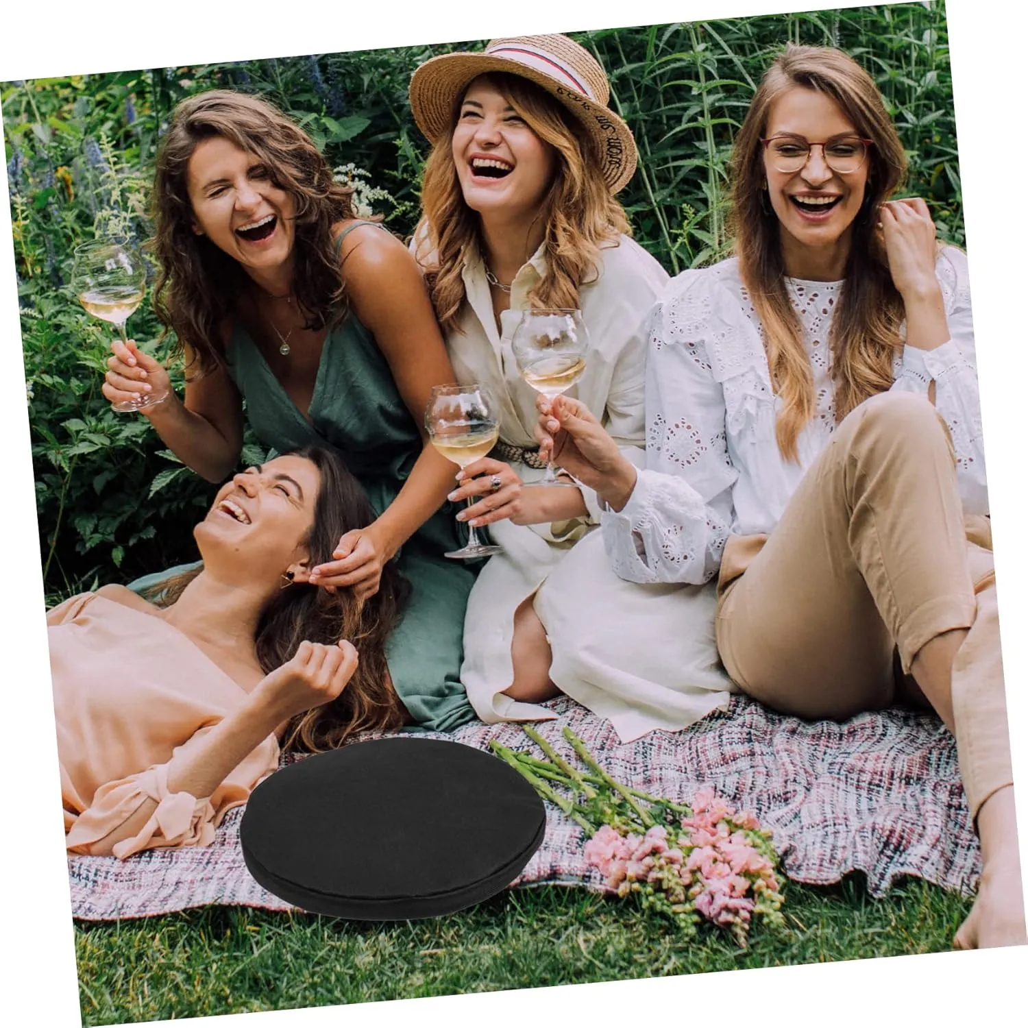 DECHOUS 2pcs Seat Cushion Outdoor Chair Cushions Round Chair Cushions Portable Folding Chair Portable Camping Stool Cushion Comfortable Camping Stool Camping Portable Chair Black Thicken