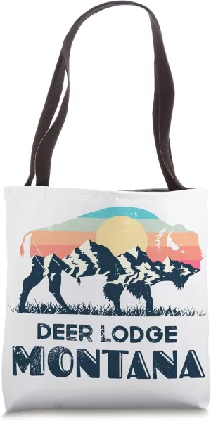 Deer Lodge Montana Vintage Hiking Bison Nature Tote Bag