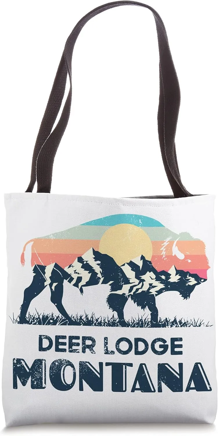 Deer Lodge Montana Vintage Hiking Bison Nature Tote Bag