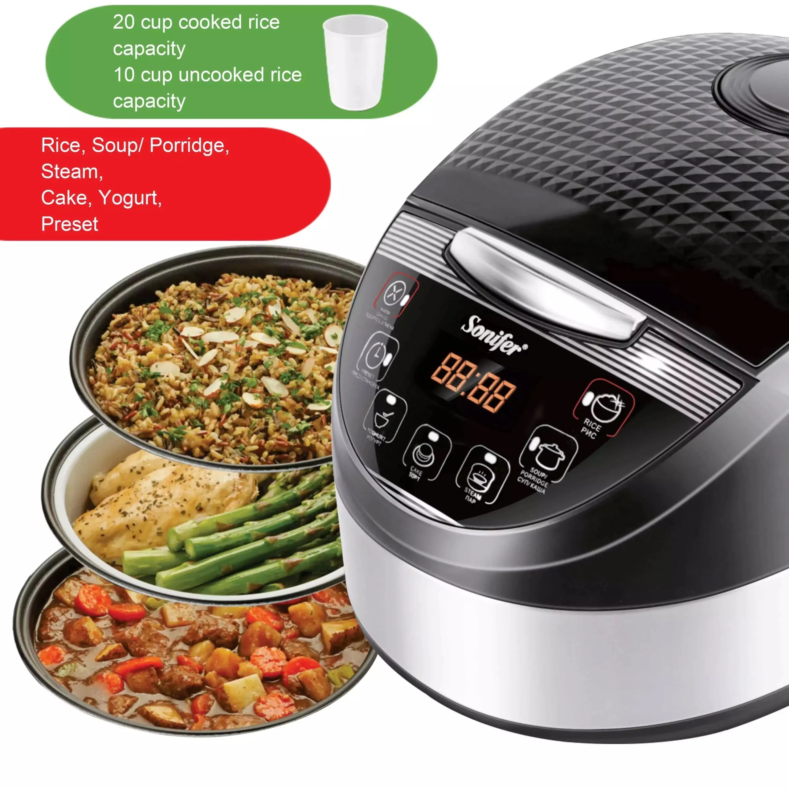 Dependable LED Pot, 20 900W Sonifer Cooker Cup with Multicooker 6 - Display Digital Capacity Rice Programs, 5L Nonstick & Protected & Coated