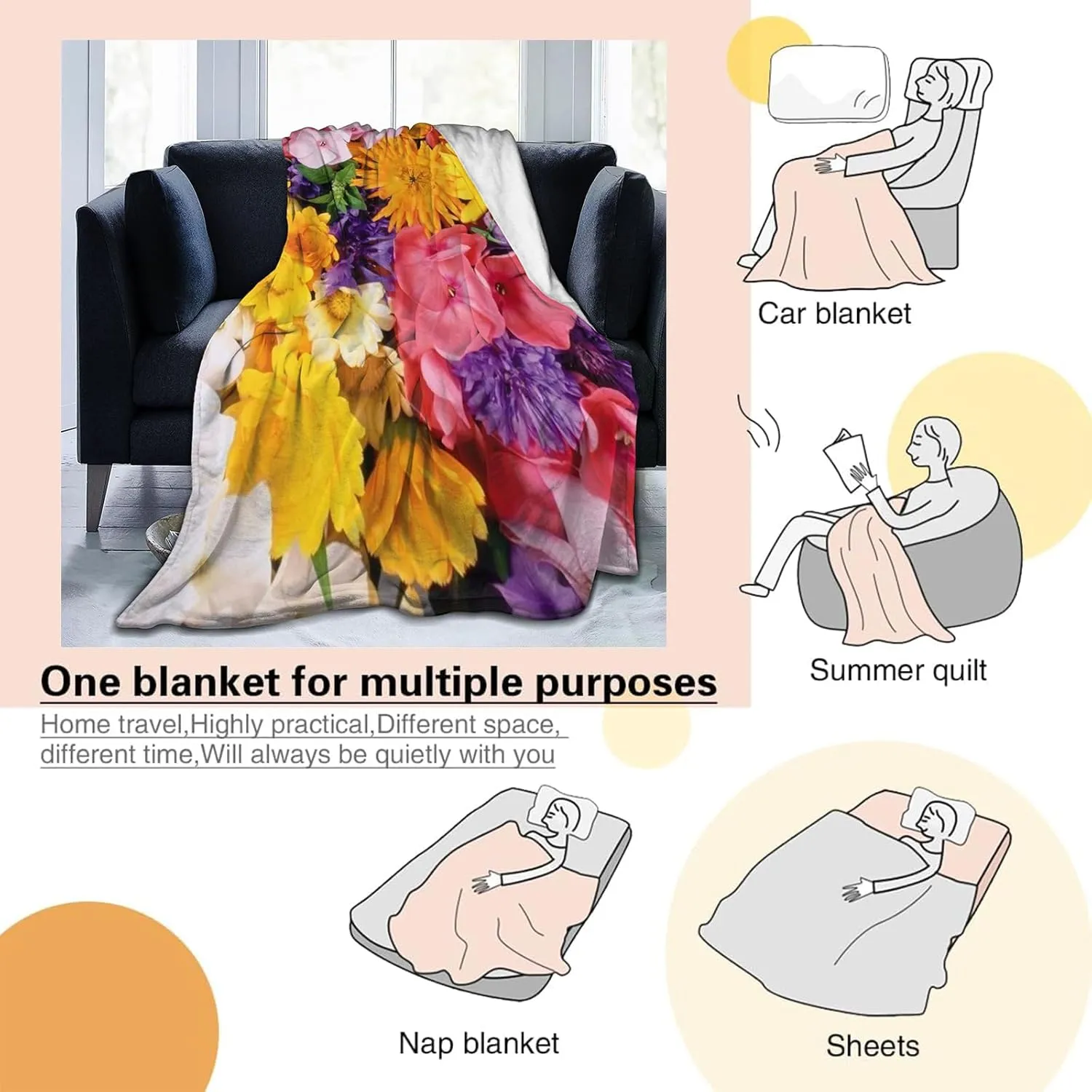 Desert Sunset Throw Blanket for Couch Picnic Camping Outdoor Decor, Wilderness Cactus Botanical Scene Design, Super Soft Cozy Plush Fluffy Fleece Blankets Gifts for Kids Adults, 80x60 Inch