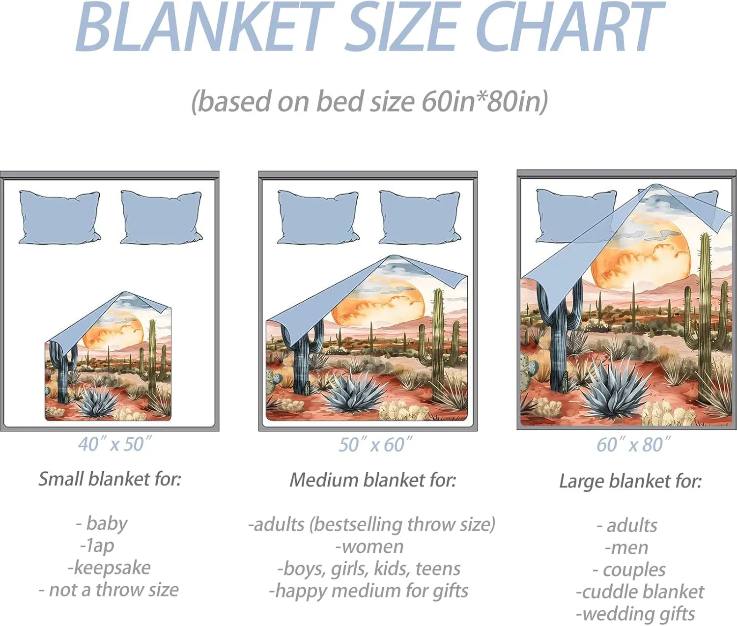 Desert Sunset Throw Blanket for Couch Picnic Camping Outdoor Decor, Wilderness Cactus Botanical Scene Design, Super Soft Cozy Plush Fluffy Fleece Blankets Gifts for Kids Adults, 80x60 Inch