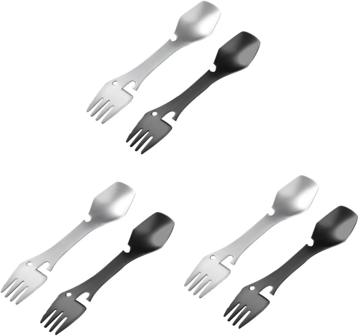 Didiseaon 6pcs Stainless Steel Multifunction Spork Utensils Spoon-fork-knives for Camping Hiking and Outdoor Activities Compact Lightweight Ergonomic Design