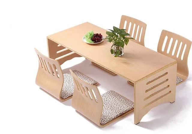 Dining Table Chair set Asian Floor Low Solid Wood Table Dining Room Set Zaisu Chair 5pcs/set comedor 4 sillas Japanese Style
