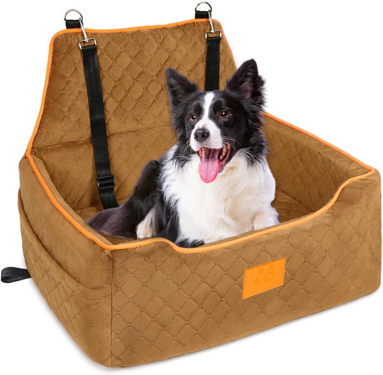 Dog Car Seat for Large/Medium Dogs, Booster Bed Under 55Lbs or 2 Small Dogs, Detachable and Washable Travel Pet Seat with Thick Cushion and Storage Pockets (Brown)