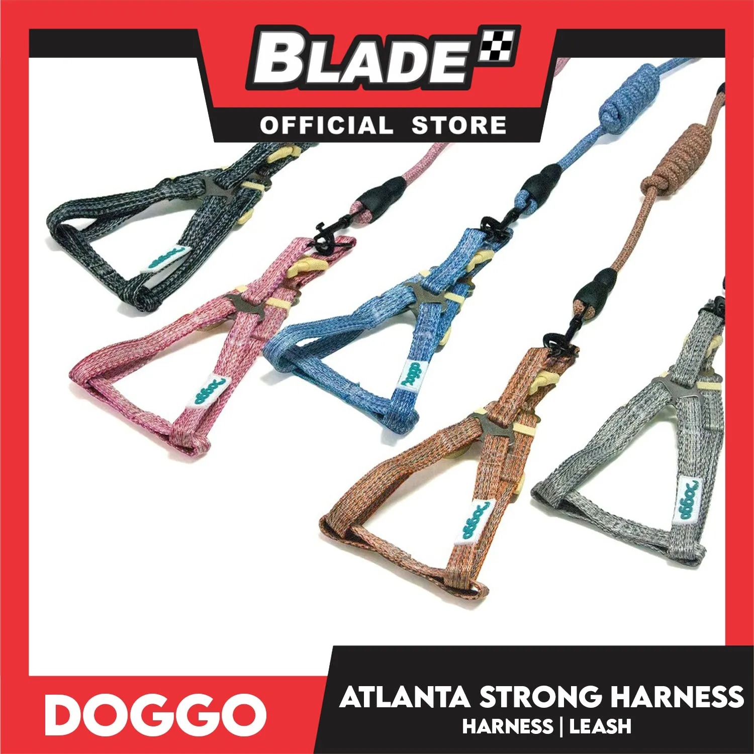 Doggo Atlanta Strong Harness and Leash Set Medium Size (Pink)