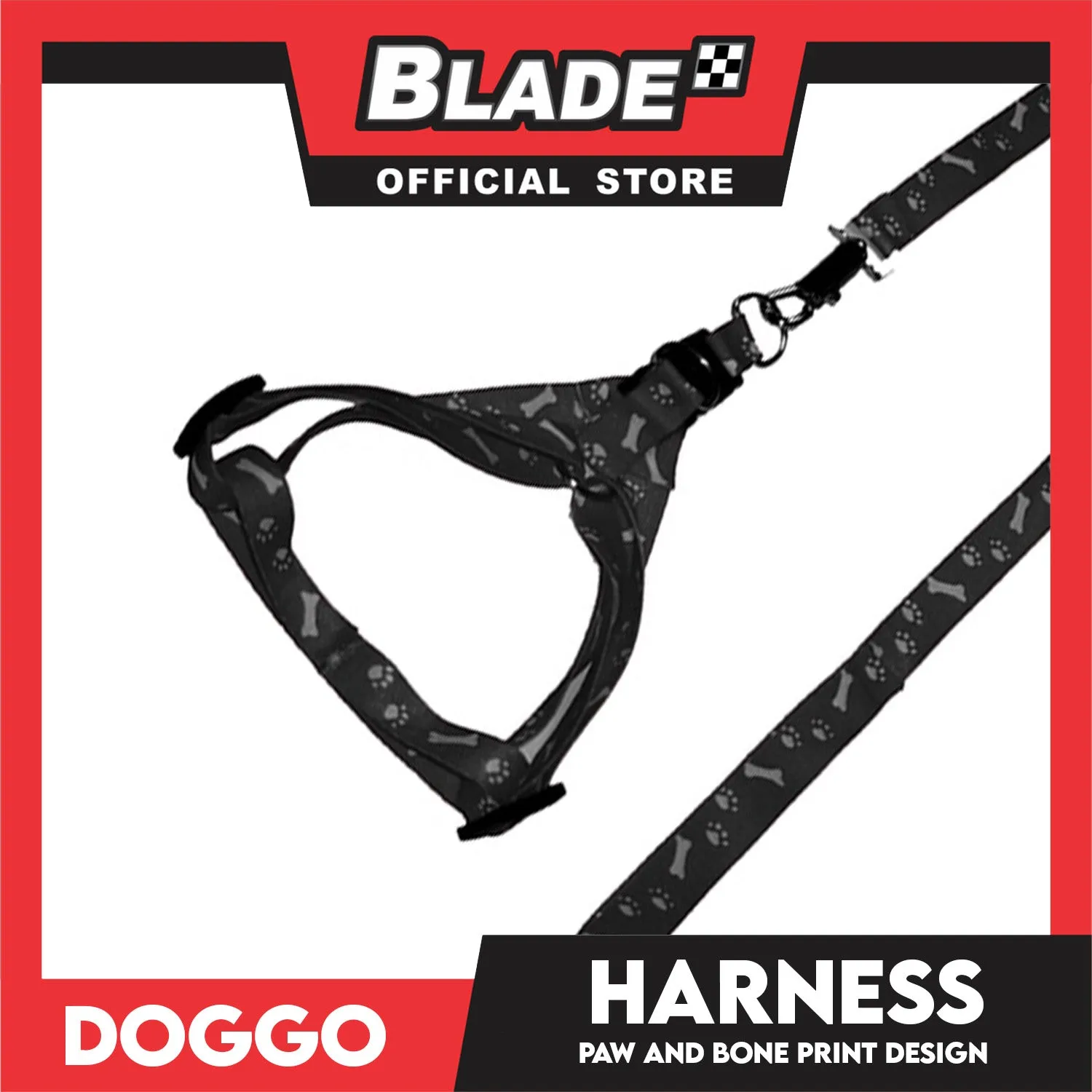 Doggo Harness Leash With Design Large Size (Black) Harness Leash for Your Puppy