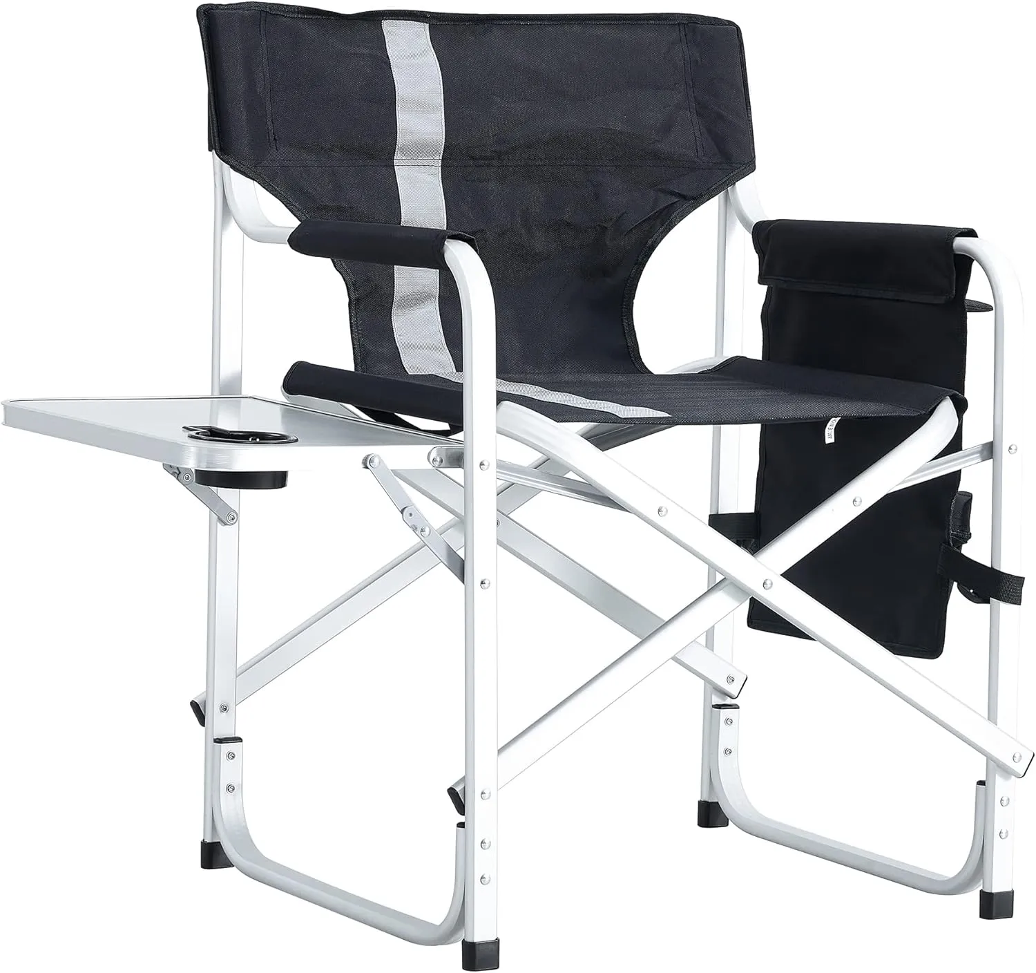 Donext 1PC Camping Chair, Portable Aluminum Directors Chair with Side Table Detachable Side Pocket for Outdoor Camping, Lawn, Picnic, Support 400lbs, Black