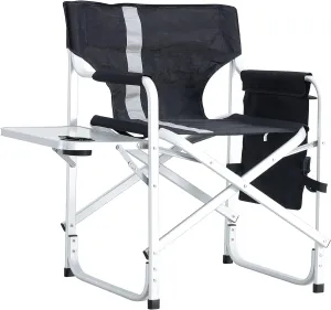 Donext 1PC Camping Chair, Portable Aluminum Directors Chair with Side Table Detachable Side Pocket for Outdoor Camping, Lawn, Picnic, Support 400lbs, Black
