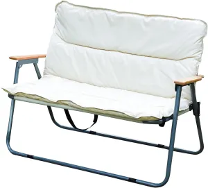 Double Seat Folding Camping Chair, Portable Heavy Duty Outdoor Camping Chair,Suitable for 2 Adults, Wooden Armrests, with Seat Cushion, for Fishing, Travel, Lawn, Camping, Hiking, Khaki