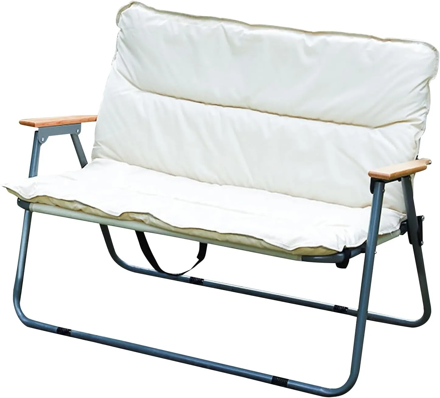 Double Seat Folding Camping Chair, Portable Heavy Duty Outdoor Camping Chair,Suitable for 2 Adults, Wooden Armrests, with Seat Cushion, for Fishing, Travel, Lawn, Camping, Hiking, Khaki