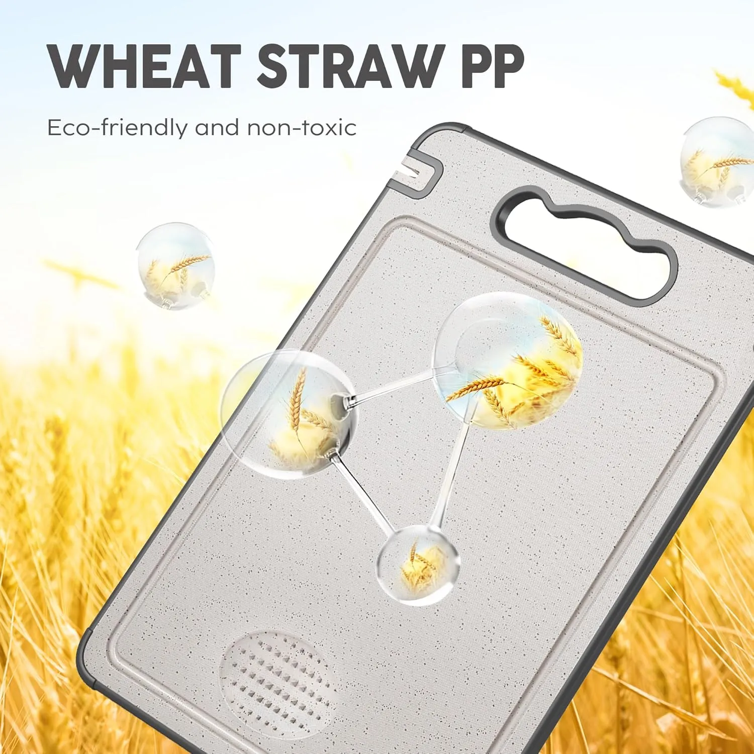 Double Sided Titanium & Wheat Straw Cutting Board, 14.4"*9.8" Non Toxic Lightweight Chopping Board, Separately Handle Meat and Vegetables, Dishwasher Safe