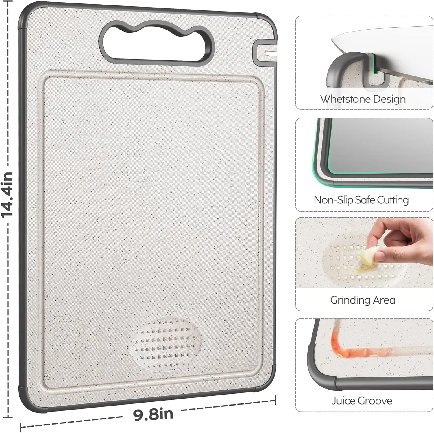Double Sided Titanium & Wheat Straw Cutting Board, 14.4"*9.8" Non Toxic Lightweight Chopping Board, Separately Handle Meat and Vegetables, Dishwasher Safe