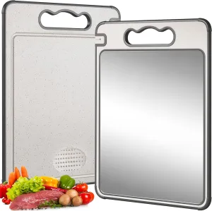 Double Sided Titanium & Wheat Straw Cutting Board, 14.4"*9.8" Non Toxic Lightweight Chopping Board, Separately Handle Meat and Vegetables, Dishwasher Safe