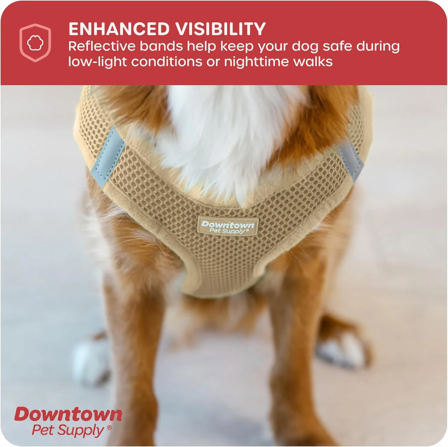 Downtown Pet Supply Step in Dog Harness for Small Dogs No Pull, Small, Khaki - Adjustable Harness with Padded Mesh Fabric and Reflective Trim - Buckle Strap Harness for Dogs
