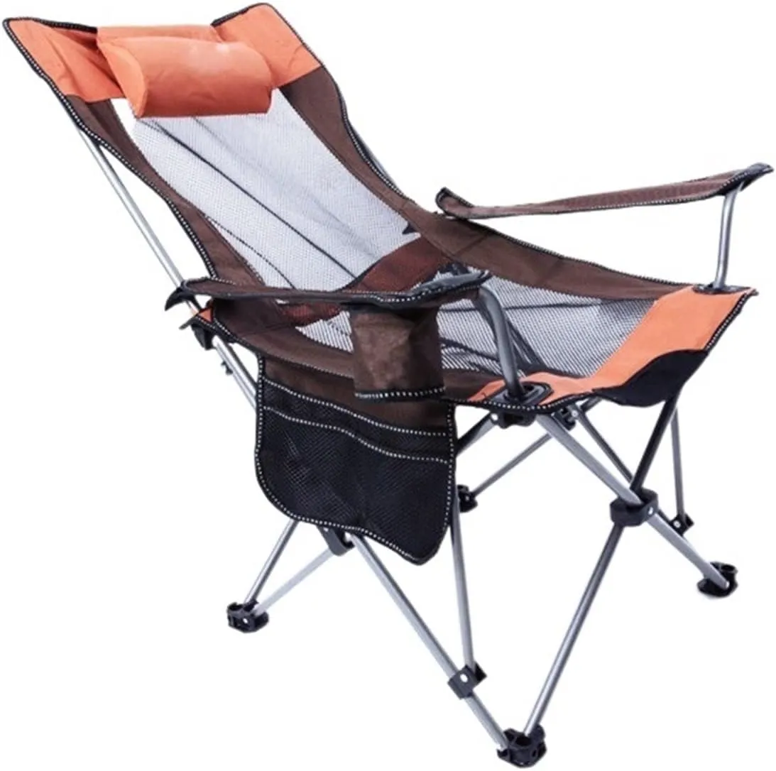 Dual-Purpose Outdoor Folding Chair Portable Nap Lunch Break Fishing Chair Lightweight Beach Chair Lazy Stool Camping Chair, Orange Short Mesh