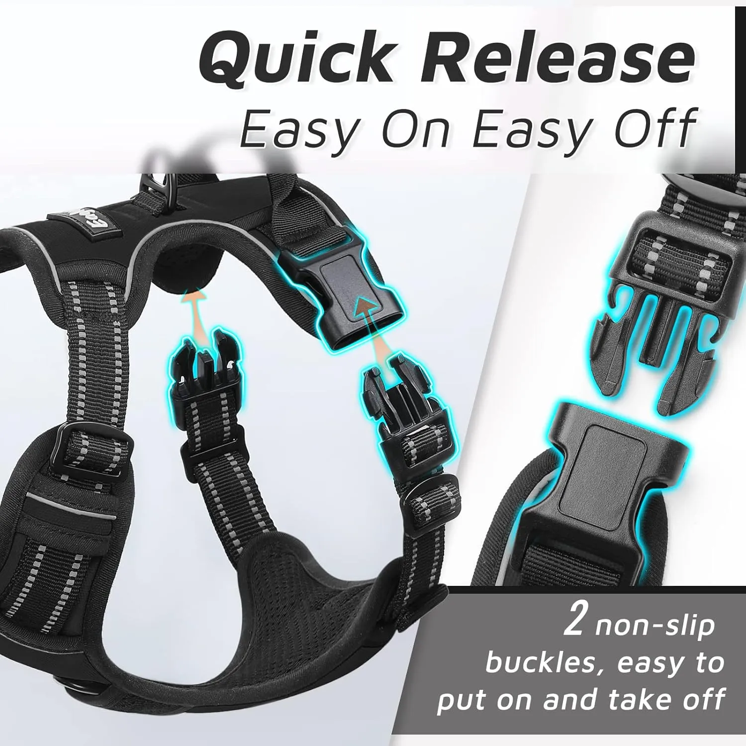 Eagloo Dog Harness for Large Dogs, No Pull Service Vest with Reflective Strips and Control Handle, Adjustable and Comfortable for Easy Walking, No Choke Pet Harness with 2 Metal Rings, Black, L