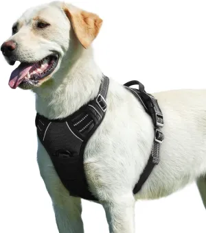 Eagloo Dog Harness for Large Dogs, No Pull Service Vest with Reflective Strips and Control Handle, Adjustable and Comfortable for Easy Walking, No Choke Pet Harness with 2 Metal Rings, Black, L