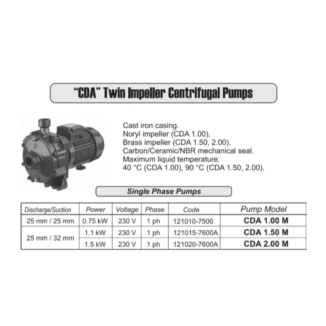 Ebara CDA Series Twin Impeller High Performance Cast Iron Centrifugal Pumps