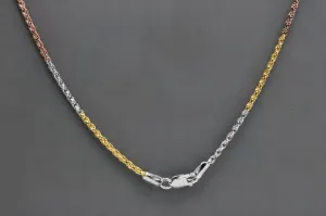 Elegant Tri-Tone Silver, Gold, and Rose Gold Rope Chain - Versatile Luxury for Any Occasion