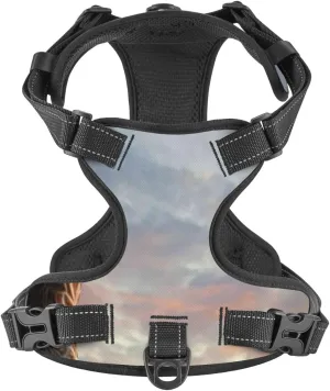 Elephant Giraffe On A Mountain Top Sunset No Pull Dog Harness, Reflective Adjustable Pet Harness No-Choke Pet Vest with 2 Leash Clips   1 Pet Leash for Large to Small Dogs