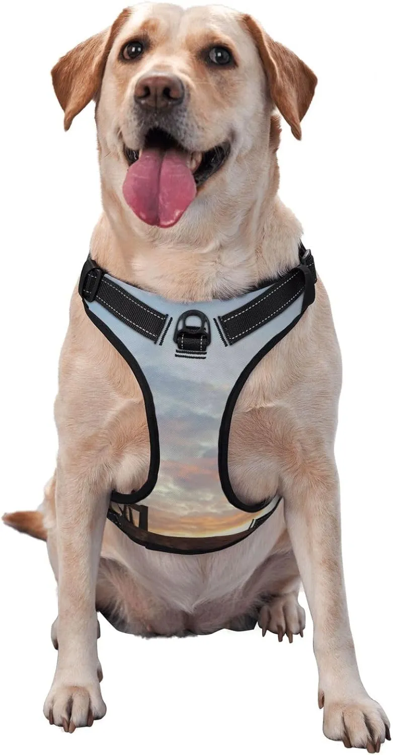 Elephant Giraffe On A Mountain Top Sunset No Pull Dog Harness, Reflective Adjustable Pet Harness No-Choke Pet Vest with 2 Leash Clips   1 Pet Leash for Large to Small Dogs