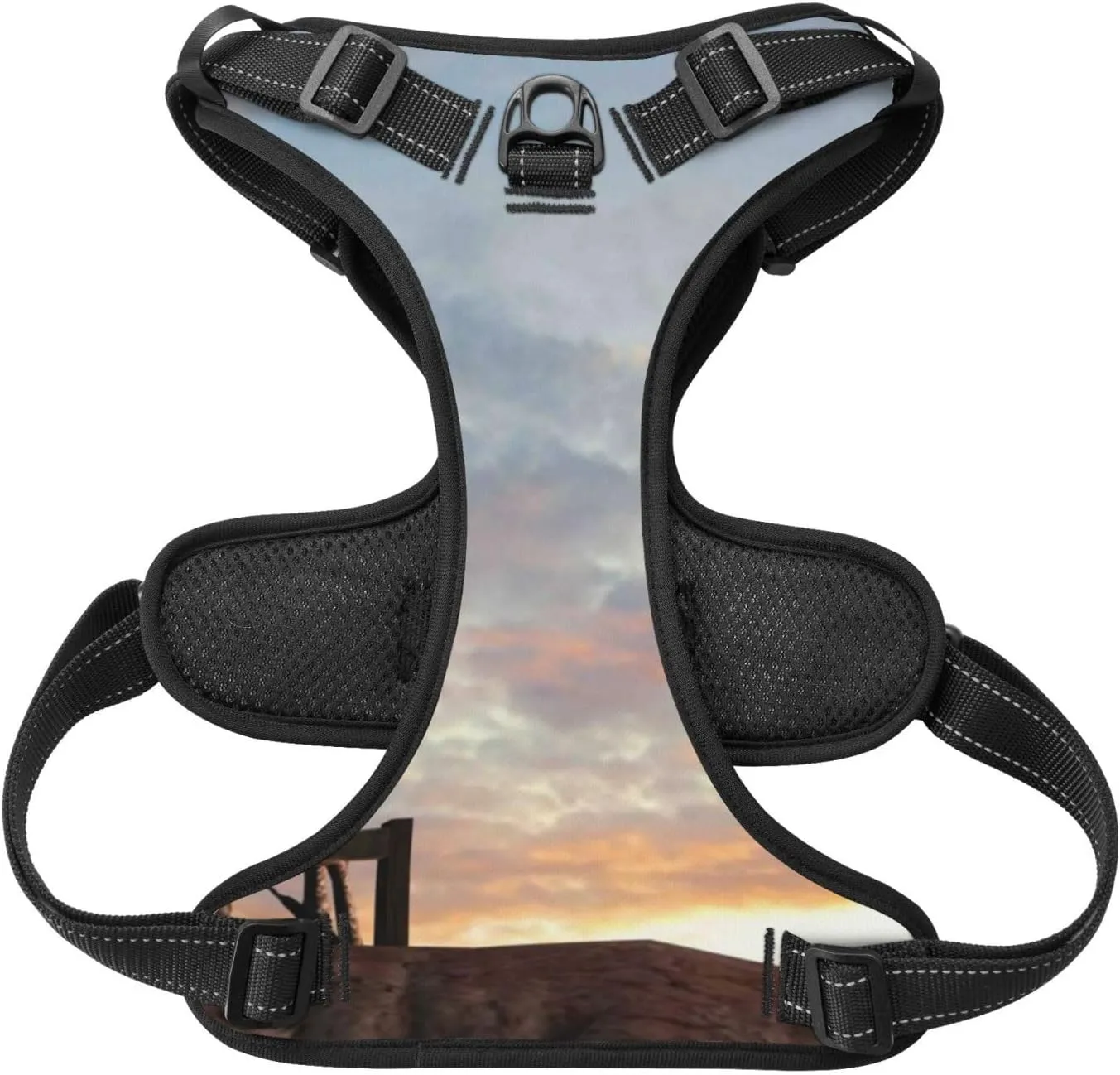 Elephant Giraffe On A Mountain Top Sunset No Pull Dog Harness, Reflective Adjustable Pet Harness No-Choke Pet Vest with 2 Leash Clips   1 Pet Leash for Large to Small Dogs