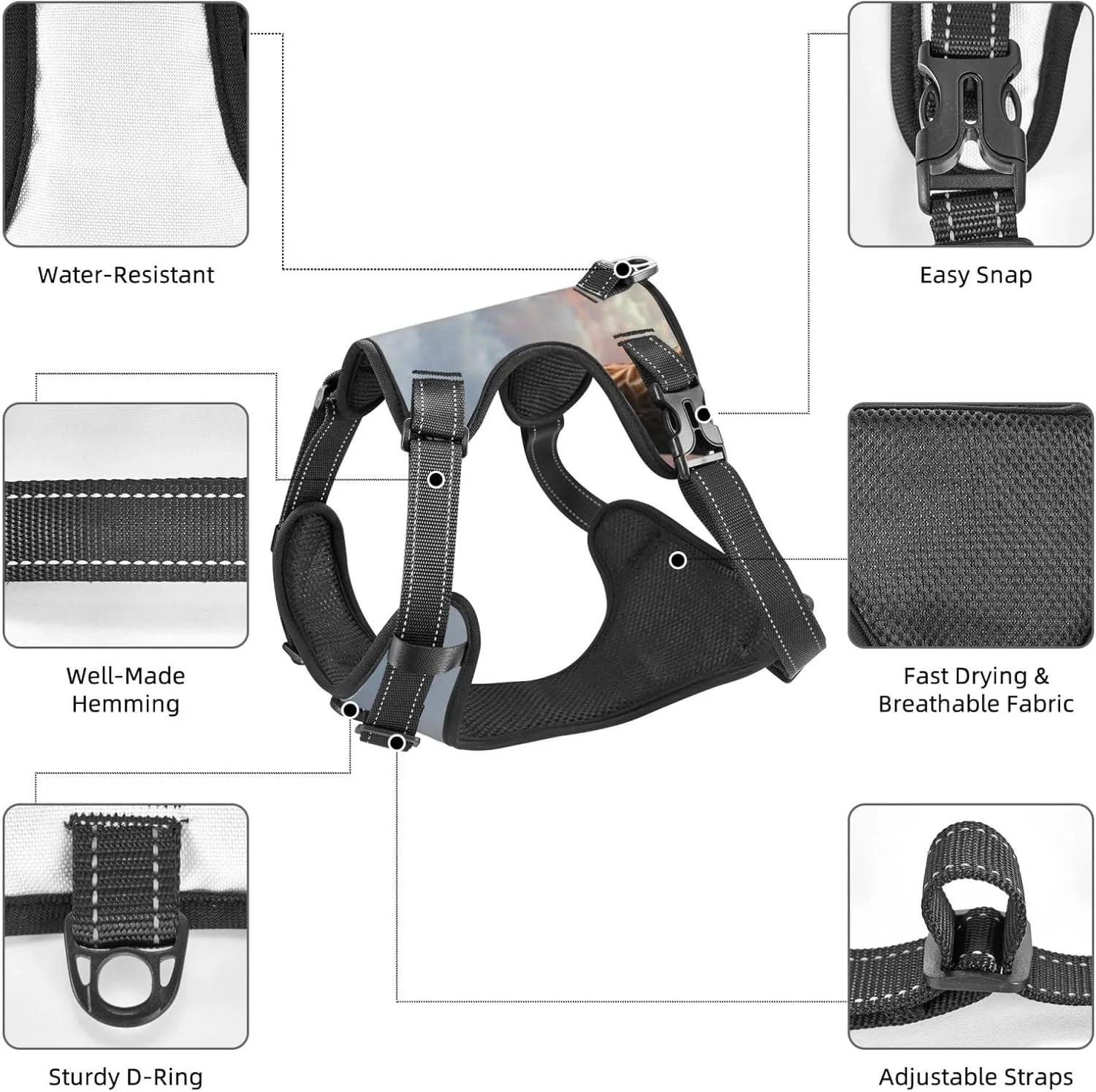 Elephant Giraffe On A Mountain Top Sunset No Pull Dog Harness, Reflective Adjustable Pet Harness No-Choke Pet Vest with 2 Leash Clips   1 Pet Leash for Large to Small Dogs