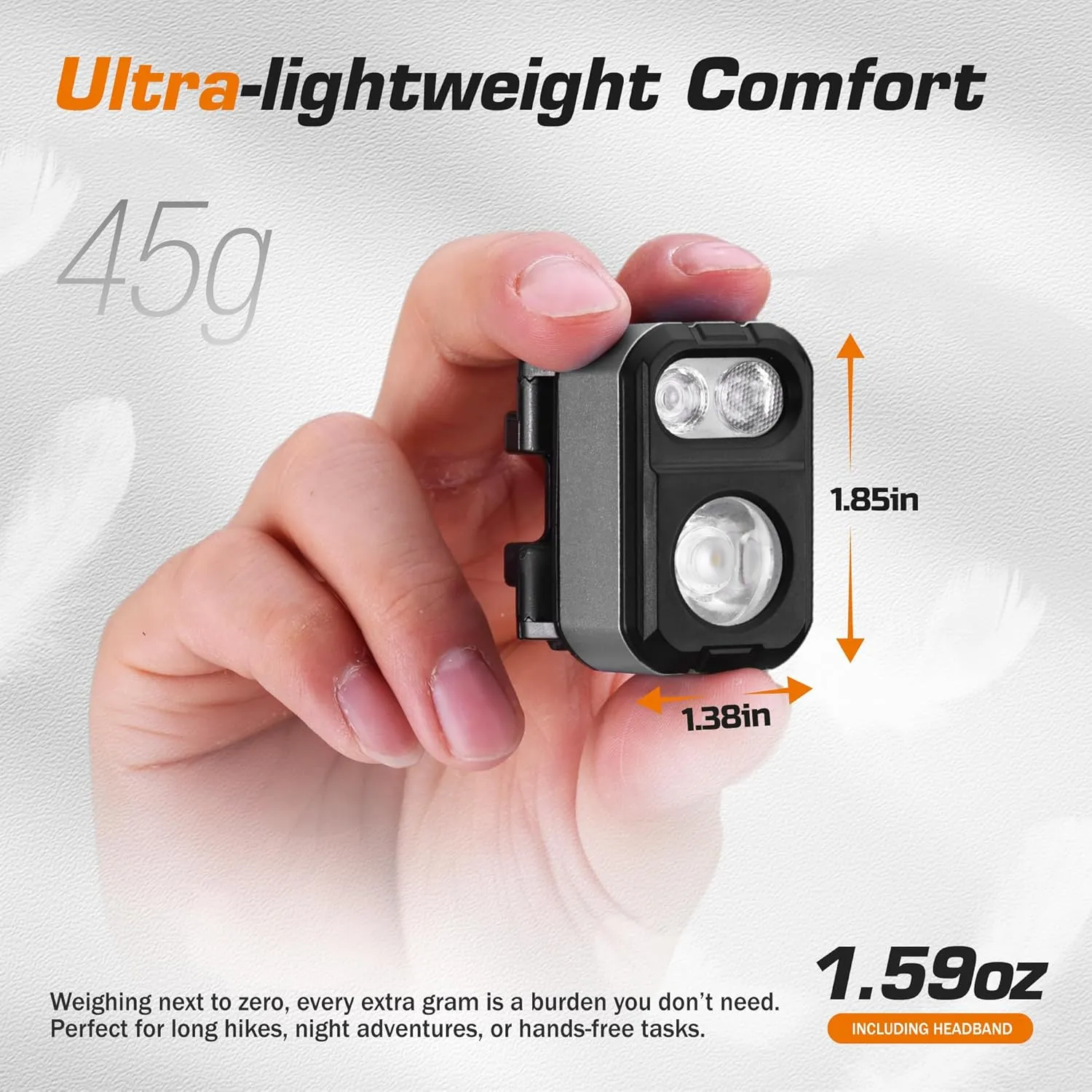EverBrite Rechargeable LED Headlamp, Ultra-Light with Hat Clip, IP67 Waterproof, White/Red/Green Light, 7 Modes for Camping, Running and Backpacking-Grey