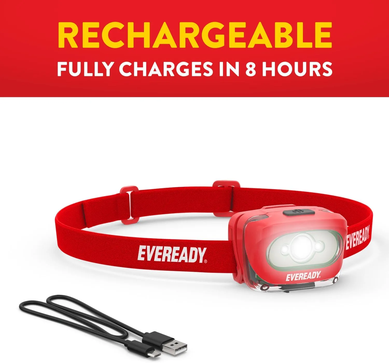 Eveready HDLLP LED Rechargeable Headlamps, 200 Lumens, 2 Pack, LED Headlamp with Red Light Option, Micro-USB Charging Cables Included