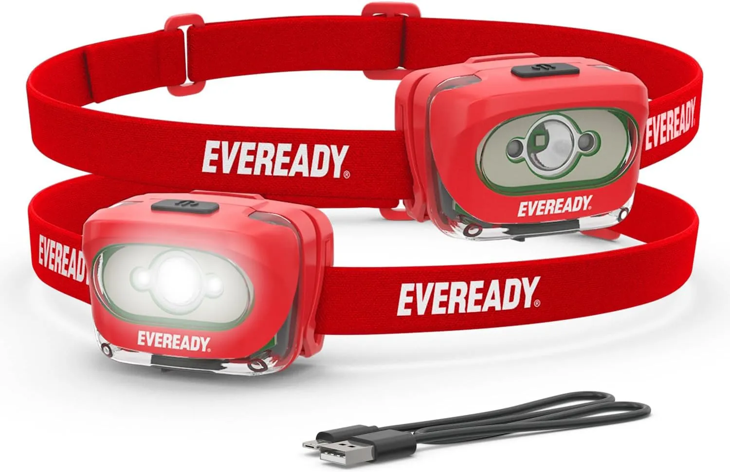 Eveready HDLLP LED Rechargeable Headlamps, 200 Lumens, 2 Pack, LED Headlamp with Red Light Option, Micro-USB Charging Cables Included