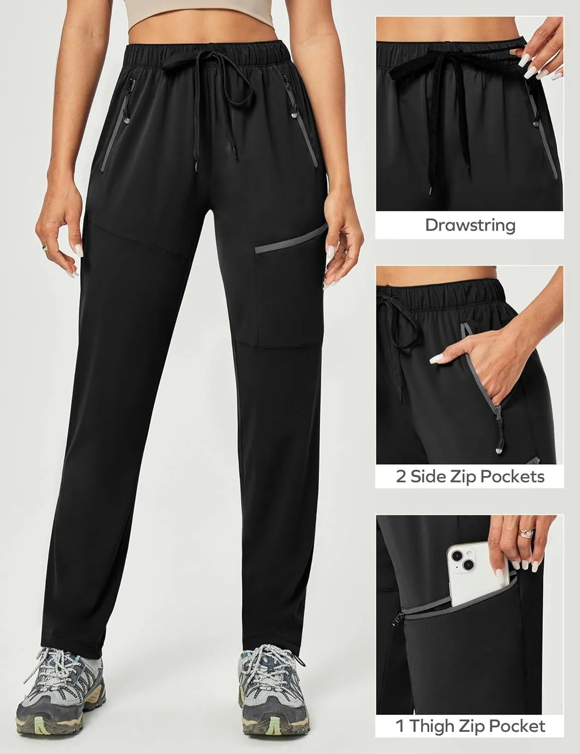 Ewedoos Hiking Pants Women with Zipper Pockets Lightweight Water Resistant Cargo Pants Quick Dry UPF 50  Travel Camping