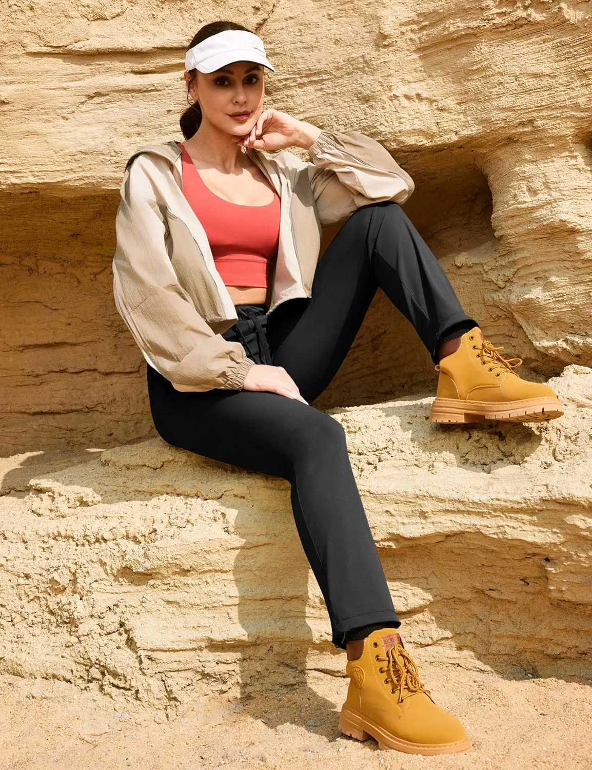 Ewedoos Hiking Pants Women with Zipper Pockets Lightweight Water Resistant Cargo Pants Quick Dry UPF 50  Travel Camping