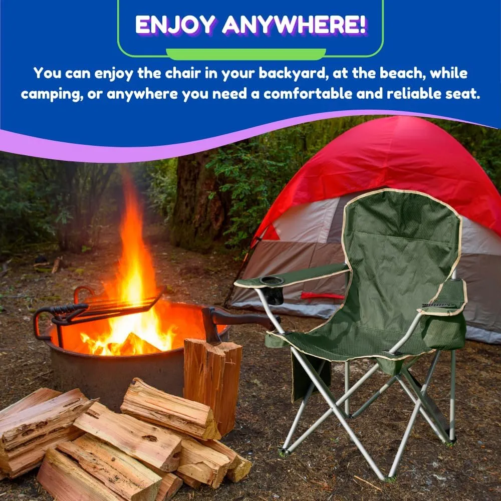 EZONE Set of 2 Camping Chairs with Built-in Ice Cooler, Portable Chair, Storage Pocket, Cup Holder, and Carry Bag Perfect for Camping, Tailgating, Fishing, Beach, and Lawn (2, Olive Green)