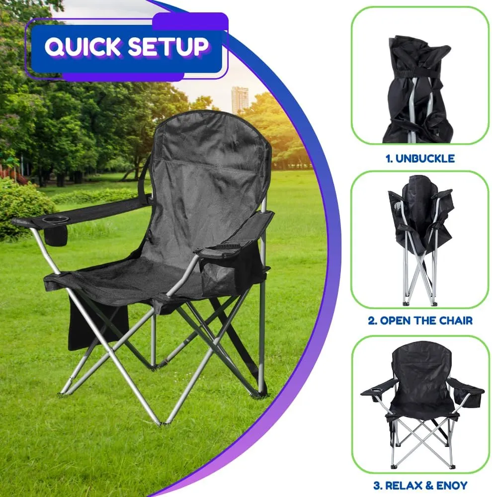 EZONE Set of 4 Camping Chairs with Built-in Ice Cooler, Portable Chair, Storage Pocket, Cup Holder, and Carry Bag Perfect for Camping, Tailgating, Fishing, Beach, and Lawn (4, Black)