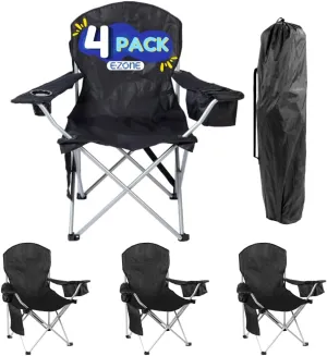 EZONE Set of 4 Camping Chairs with Built-in Ice Cooler, Portable Chair, Storage Pocket, Cup Holder, and Carry Bag Perfect for Camping, Tailgating, Fishing, Beach, and Lawn (4, Black)