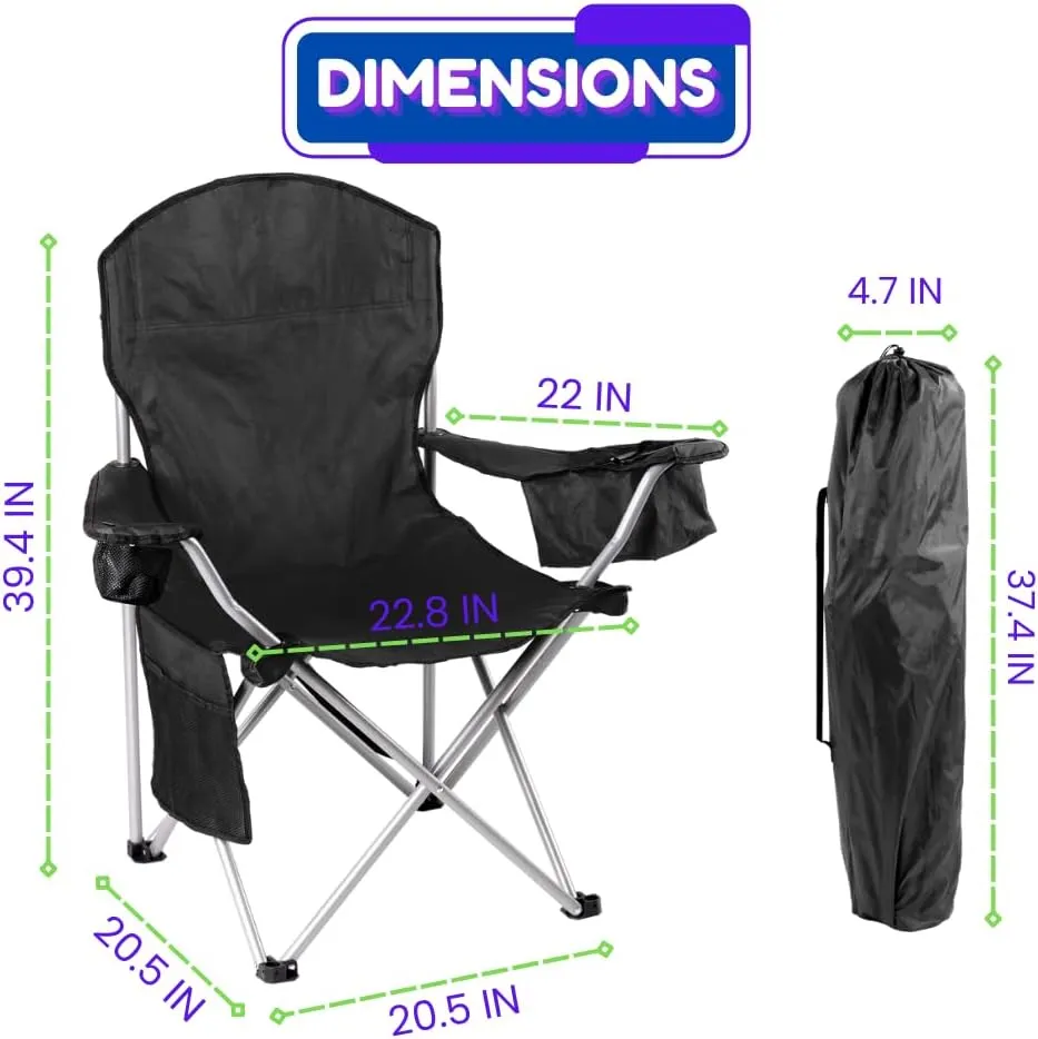 EZONE Set of 4 Camping Chairs with Built-in Ice Cooler, Portable Chair, Storage Pocket, Cup Holder, and Carry Bag Perfect for Camping, Tailgating, Fishing, Beach, and Lawn (4, Black)